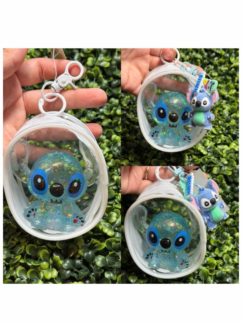 Clear Glitter Stitch squishy , case & Keychain - Blue